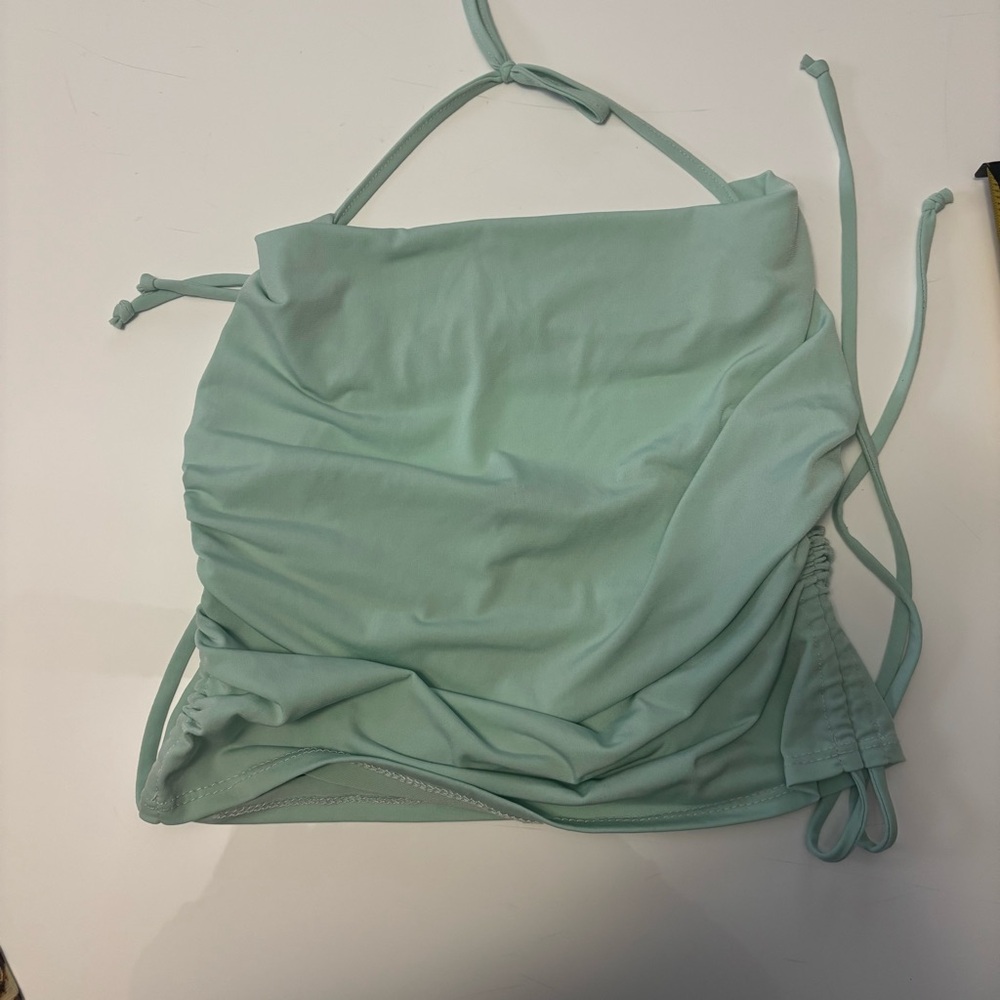 Stylish Mint Green Halter Top with Ruched Sides - Picture 1 of 2